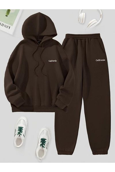AFROGİYİM Γυναικεία αθλητική φόρμα California Printed Oversize - Hooded
