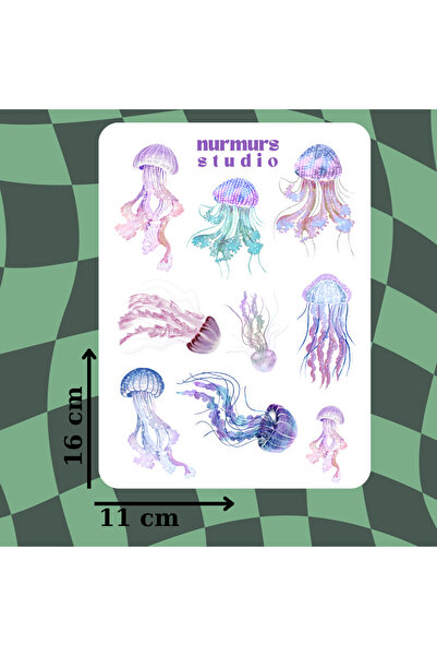 Nurmurs deniz anası jellyfish  Sticker Seti Oyun Laptop Notebook Ajanda Table...
