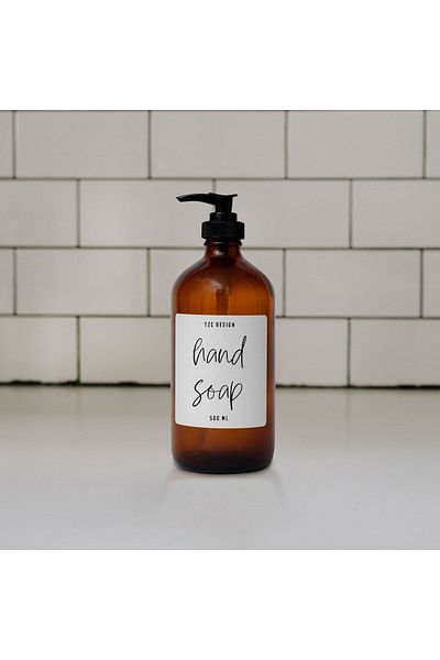 Tzc Desing Amber Brown Glass Bottle Hand Soap Hand Soap 500 Ml White Label