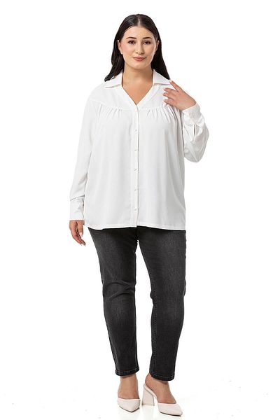 DISENTIS MODEST White Shirt - Plus Size, Collar and Robe, Long Sleeve