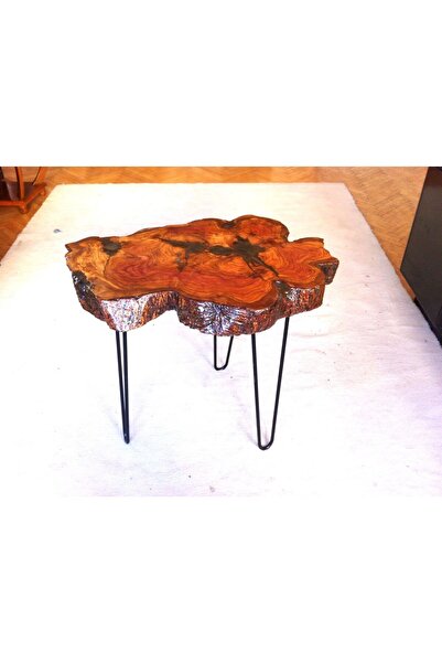 BNG74 STORE Doğal Kenarlı Zeytin Ağacı Kütük Sehpa, Epoksi Kaplamalı , 65x48 ...