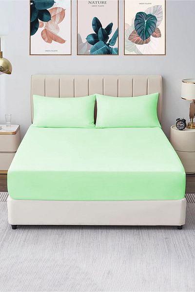 CASPARA Light Green Double Size 180x200 Elastic Sheet Set - 2 Pillowcases