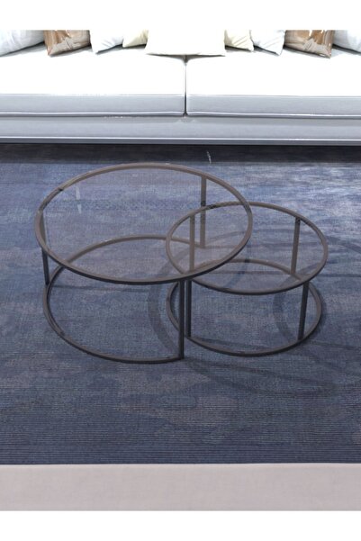 UYGAMO Rival Orta Sehpa Yuvarlak Şeffaf Kırılmaz Cam 2'li Sehpa Takımı 80 cm