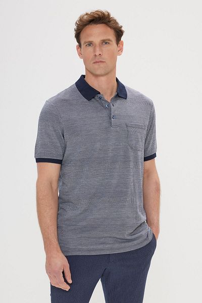 ALTINYILDIZ CLASSICS Marineblaues, bequem geschnittenes Jacquard-T-Shirt mit Polokragen für Herren in entspannter Passform
