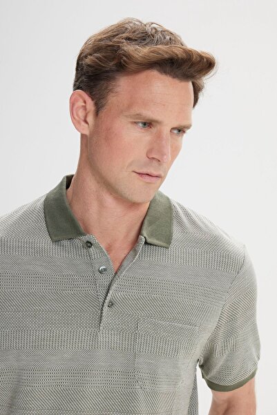 ALTINYILDIZ CLASSICS Men's Green Comfort Fit Polo Neck Jacquard T-Shirt