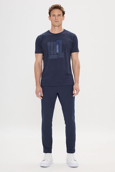 ALTINYILDIZ CLASSICS Ανδρικό μπλουζάκι Navy Blue Slim Fit Slim Fit Crew λαιμόκοψη βαμβακερό μπλουζάκι