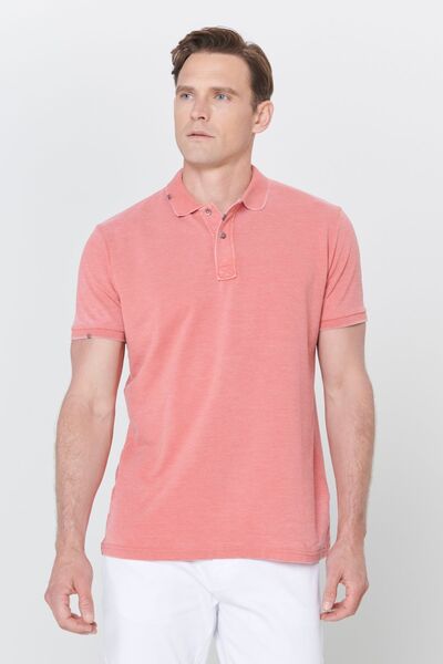 ALTINYILDIZ CLASSICS Men's Tile Slim Fit Slim Fit Cotton Embroidery Detailed Polo Collar T-Shirt