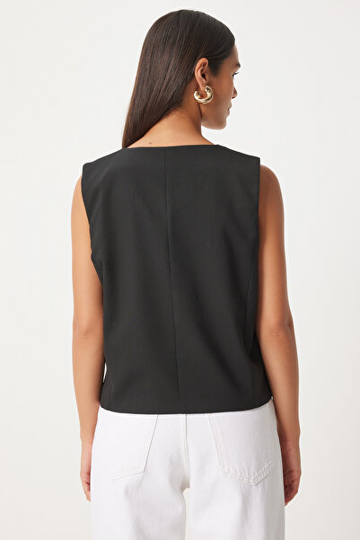 Happiness İstanbul Viscose Women's Vest - Black V-Neck, TO00145