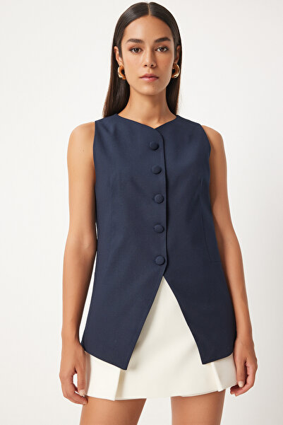 Happiness İstanbul Sötétkék ujjatlan szőtt női mellény - TO00147