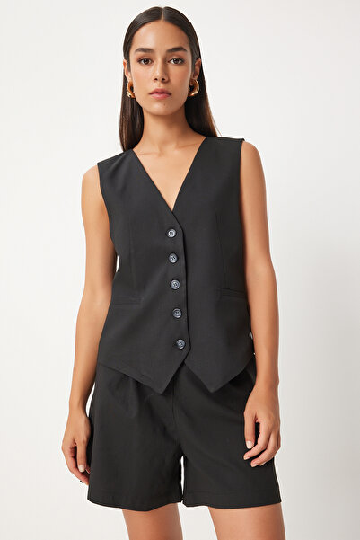 Happiness İstanbul Fekete V-nyakú mellény és rövidnadrág szett - TO00144