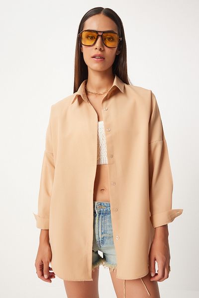 Happiness İstanbul Light Biscuit női oversize ing - hosszú alapmodell DD00842