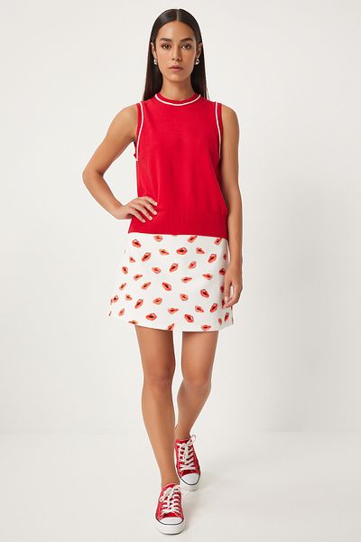 Happiness İstanbul Red Knitwear Striped Sleeveless Blouse - PF00076