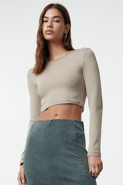Trendyol Collection Πλεκτή μπλούζα με μακρυμάνικο βιζόν πολυαμίδης με λαιμόκοψη - TWOAW25BZ00010