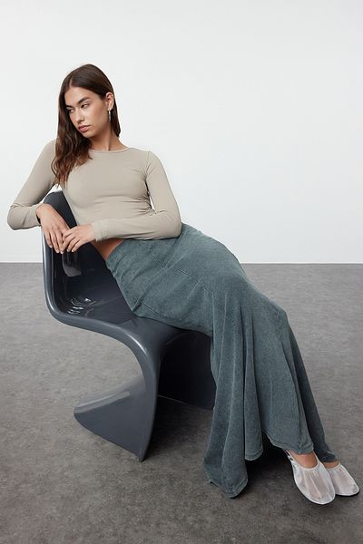 Trendyol Collection Πλεκτή μπλούζα με μακρυμάνικο βιζόν πολυαμίδης με λαιμόκοψη - TWOAW25BZ00010