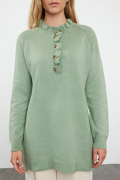 Trendyol Modest Mint Ruffled Collar Knitwear Sweater - Buttoned TCTAW25AK00028