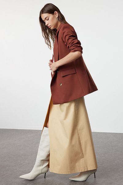 Trendyol Collection Oversize barna szőtt blézerkabát - bélelt, TWOAW20CE0130