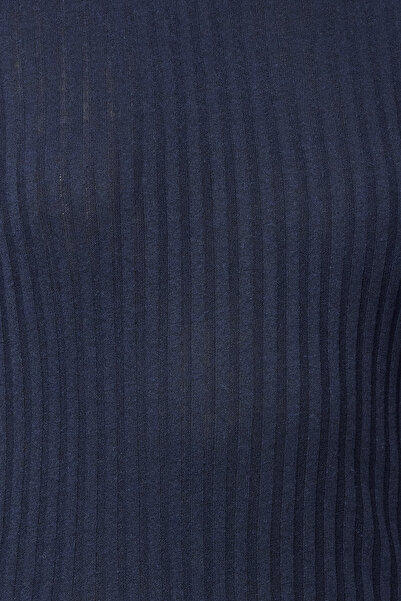 Trendyol Collection Μπλε Navy ψηλό γιακά με ραβδώσεις, εύκαμπτη λεπτή πλεκτή μπλούζα TWOAW20BZ0200