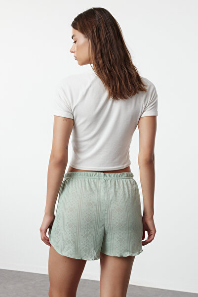 Trendyol Collection 2er-Pack Pyjamahosen aus geripptem, durchbrochenem Gewebe mit Blumenmuster in Mintgrün - THMSS24PJ00000