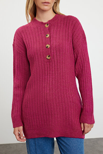 Trendyol Modest Fuchsia Thessaloniki Knit Buttoned Soft Textured Knitwear Sweater Tctaw25Ak00027