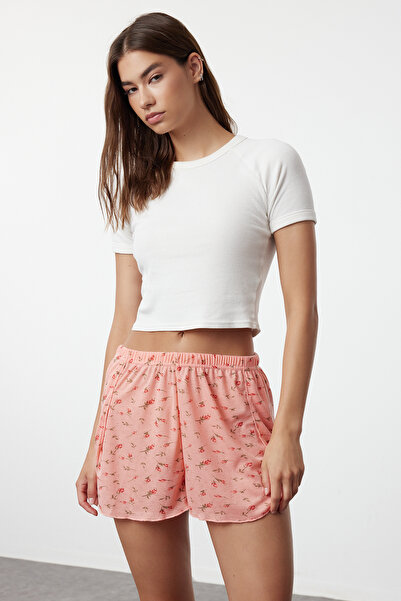 Trendyol Collection 2er-Pack Pyjamahosen aus geripptem, durchbrochenem Gewebe mit Blumenmuster in Mintgrün - THMSS24PJ00000