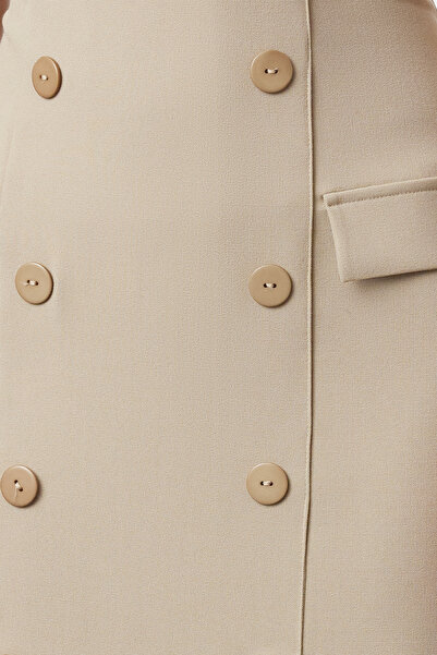 Trendyol Collection Straight Cut Strapless Midi Dress - Stone Color, Button Detail, Woven - TWOAW24EL00418