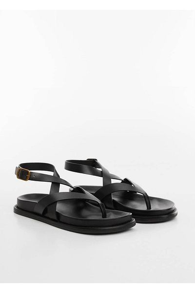 MANGO Woman Leather Sandals - Banded Model