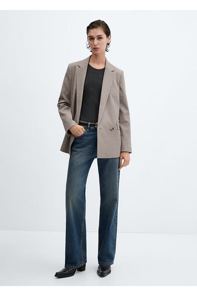 MANGO Woman Μάλλινο μπλέιζερ με στάμπα Houndstooth