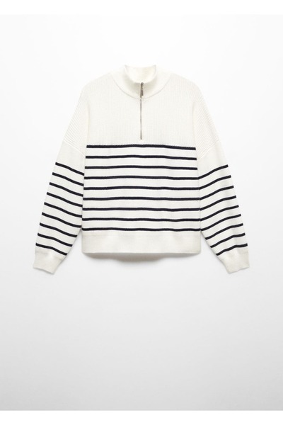 MANGO Woman Fermuarlı çizgili kazak