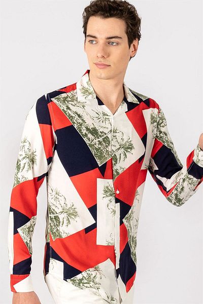 Tudors Μακρυμάνικο εμπριμέ πουκάμισο βισκόζης - Slim Fit, Apache γιακάς