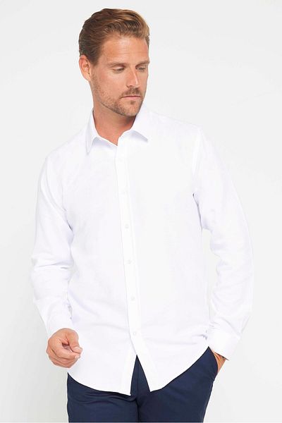Tudors Moderní pánská bílá košile Slim Fit s dlouhým rukávem z bavlny Easy Iron Dobby