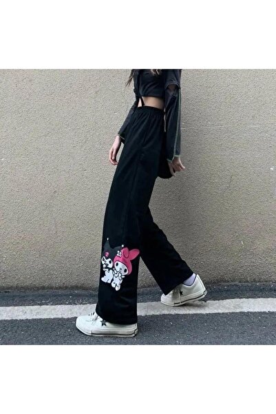 Toum PMG SHOP - Pantaloni baggy unisex, cu imprimeu Kuromi & Melody, stil stradal