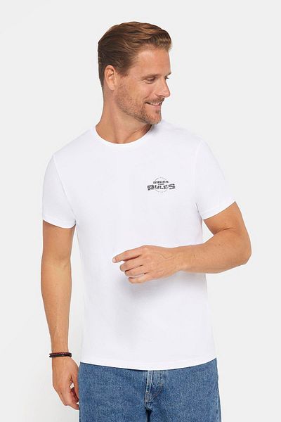 Tudors Λευκό T-Shirt με λαιμόκοψη - 100% βαμβάκι, απαλή υφή, στάμπα και λεπτή εφαρμογή