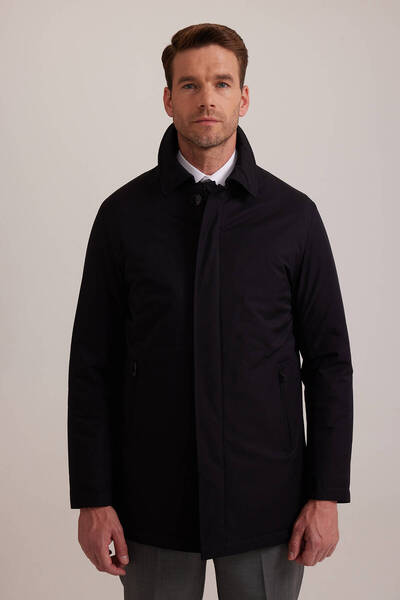 Ysf Erkek Siyah Regular Fit Yan Cep Fermuarlı Kaban