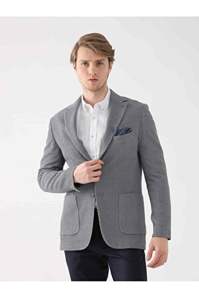 Dufy Gri Erkek Slim Fit Desenli Mono Yaka Ceket - 95384