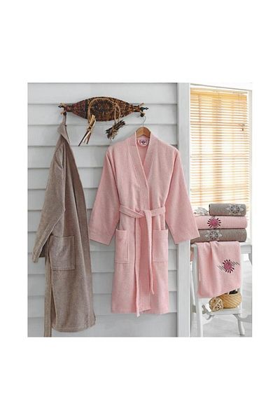 Cotton Box Embroidered Family Bathrobe Set Powder Beige
