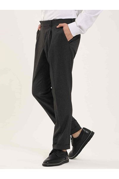 Dufy Anthracite Men's Slim Fit Herringbone Patterned Classic Trousers - 97711