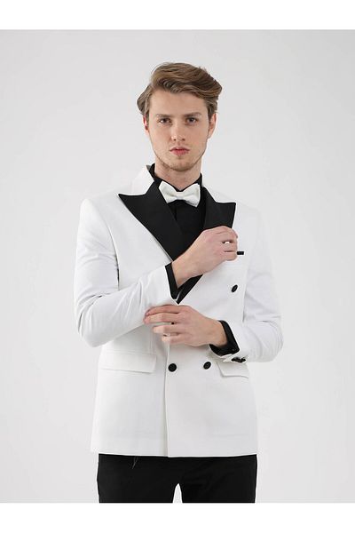 Dufy Ecru Men's Slim Fit Straight Pointed Collar Tuxedo Suit - 92441