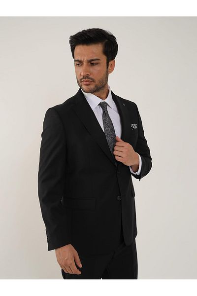 Dufy Black Men's Mono Collar Regular Fit Suit -106723