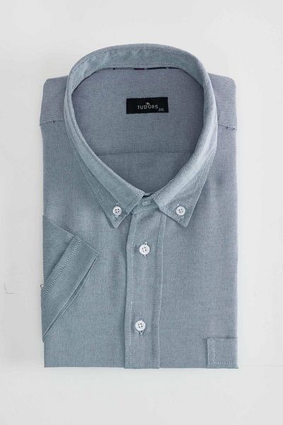 Tudors Men's Plus Size - Gray Oxford Cotton Short Sleeve Shirt with Single Pocket and Button Collar
