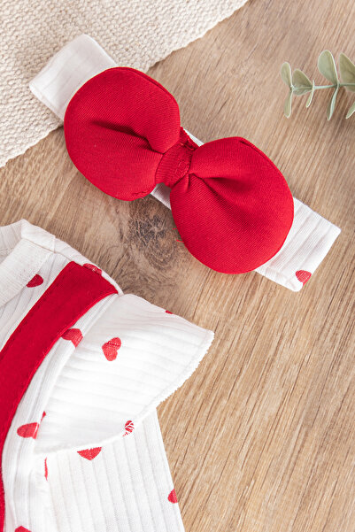 Babymod Heart Patterned Bow Detailed Bandana Jumpsuit for Baby Girl