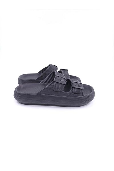 Apella Παντόφλες Eva με διπλή πόρπη μαύρες Unisex