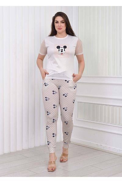 Modamix Sleeve Dantell Women's T-Shirt Trousers Pajama Set 1080