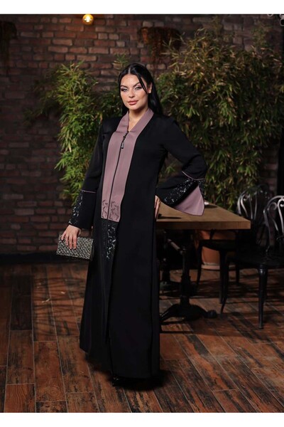 Modamix عباية قماش FARSAN بتفاصيل حجر الماس - 693