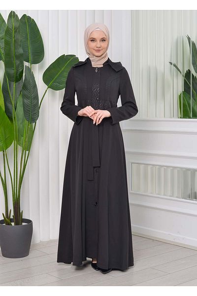 Modamix Hooded Waist Laced Hijab Overcoat 1203
