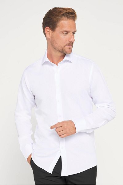 Tudors Moderní pánská bílá košile Slim Fit s dlouhým rukávem z bavlny Easy Iron Dobby