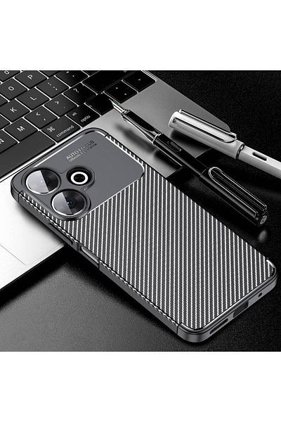 Fibaks حافظة هاتف Xiaomi Redmi 13 4G من ألياف الكربون مع حماية للكاميرا، غطاء سيليكون أسود لا يفقد اللون