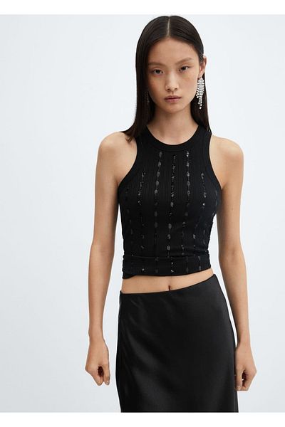 MANGO Woman Knitwear Blouse - Sequin Embroidered