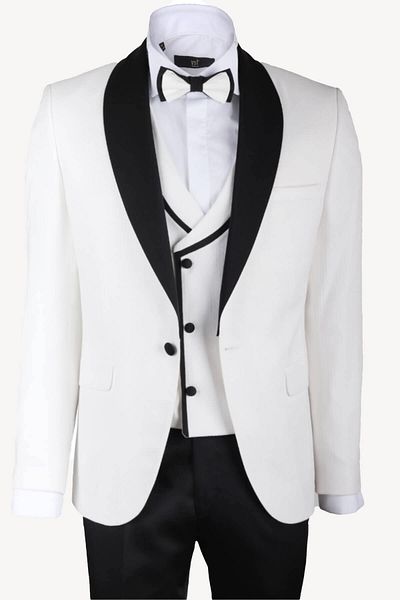 Ysf Men's Cream Slim Fit Vest Dislocation Shawl Collar Groom Suit
