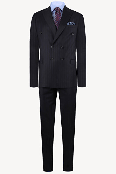 Ysf Erkek Lacivert Kruvaze Regular Fit Takım Elbise