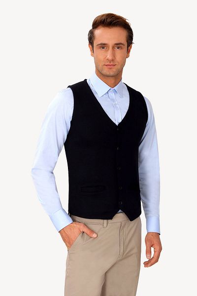Ysf Men's Navy Blue Vest Classic Knitwear